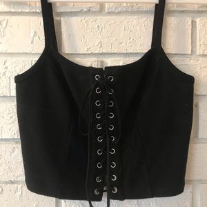 Black lace up crop top